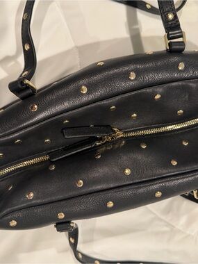 J. Crew Black Leather Satchel with Gold Stud Accents